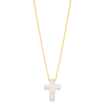 9ct Yellow Gold Synthetic Opal Cross Pendant