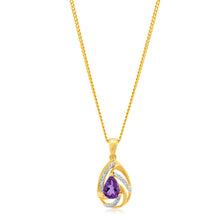 Load image into Gallery viewer, 9ct Yellow Gold Amethyst Pendant with Diamonds