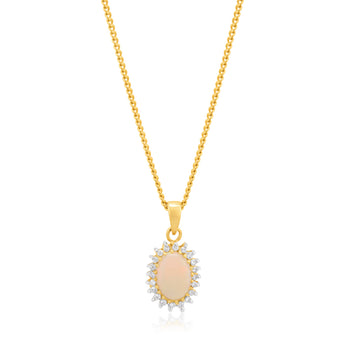 9ct Yellow Gold Opal & Diamond Pendant