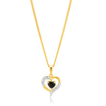 Load image into Gallery viewer, 9ct Yellow Gold Natural Black Sapphire &amp; Diamond Pendant