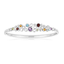 Load image into Gallery viewer, Sterling Silver Natural Mixed Gemstone Bangle 65mm Diameter