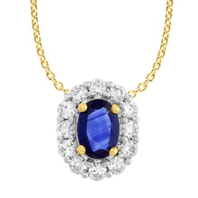 Load image into Gallery viewer, 18ct Yellow Gold Natural Sapphire &amp; Diamond Pendant with 45cm Chain