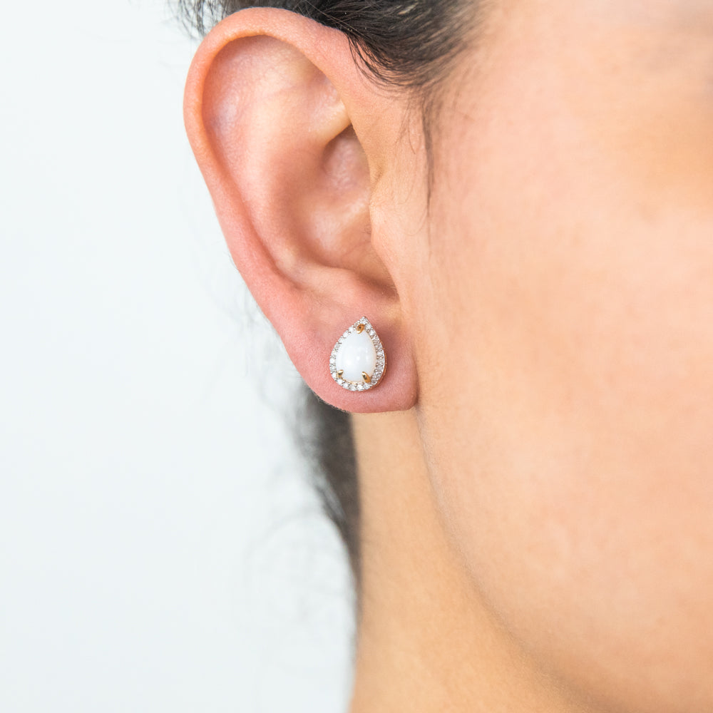 9ct Yellow Gold Opal & Diamond Pear Shape Stud Earrings