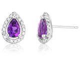 9ct White Gold Amethyst & Diamond Pear Shape Stud Earrings