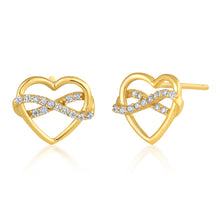 Load image into Gallery viewer, 9ct Yellow Gold Zirconia Infinity Heart Shape Studs
