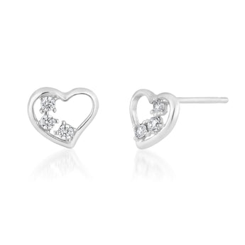 9ct White Gold Zirconia Heart Shape Studs