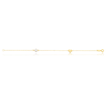 9ct Yellow Gold Pearl with Gold Heart Bracelet