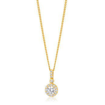 9ct Yellow Gold Zirconia Round Drop Pendant