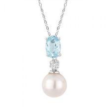 Load image into Gallery viewer, 9ct White Gold Pearl &amp; Blue Topaz Pendant with Diamonds
