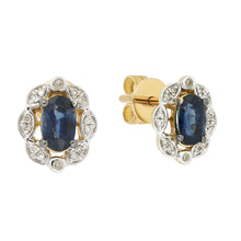 Load image into Gallery viewer, 9ct Yellow Gold Natural Sapphire &amp; Diamond Studs