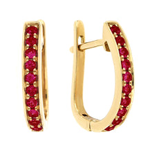 Load image into Gallery viewer, 9ct Yellow Gold Natural Ruby Hoop Earrings