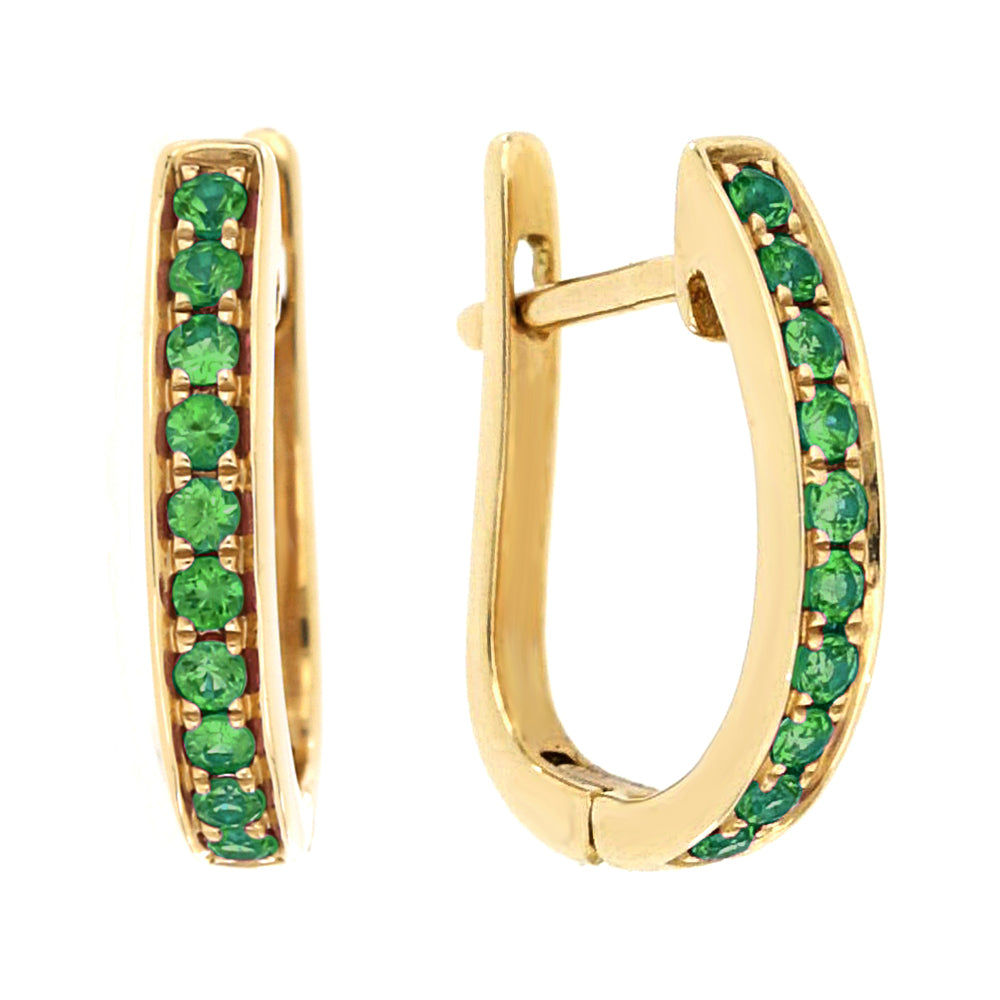 9ct Yellow Gold Natural Emerald Hoop Earrings