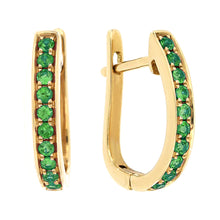 Load image into Gallery viewer, 9ct Yellow Gold Natural Emerald Hoop Earrings