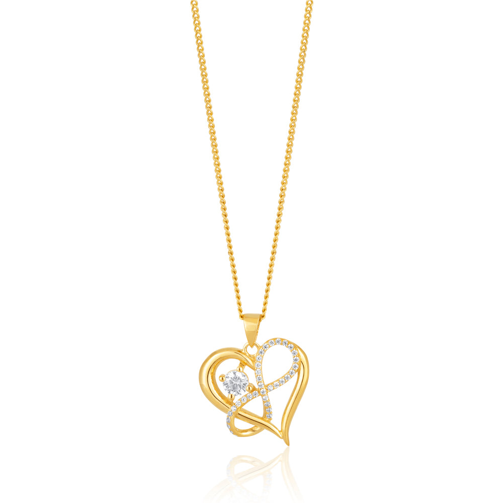 9ct Yellow Gold Zirconia Infinity & Heart Pendant