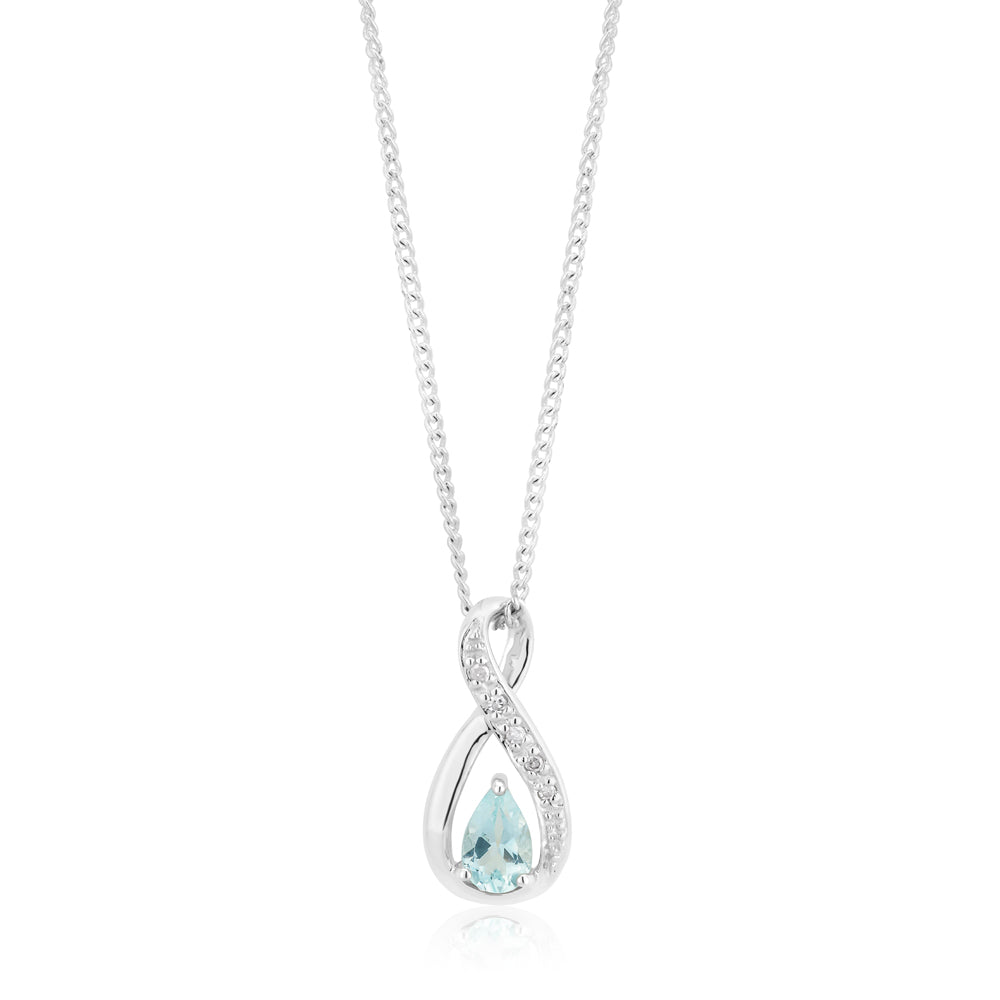 9ct White Gold Aquamarine & Diamond Infinity Pendant