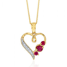 Load image into Gallery viewer, 9ct Yellow Gold Natural Ruby &amp; Diamond Heart Pendant with 45cm Chain Included
