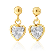 Load image into Gallery viewer, 9ct Yellow Gold Heart Shape Zirconia Drop Earrings