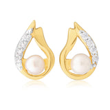 9ct Yellow Gold Freshwater Pearl 3.5-4mm & Zirconia Studs