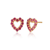 9ct Yellow Gold 0.62 Carat Natural Ruby Heart Studs