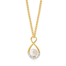 Load image into Gallery viewer, 9ct Yellow Gold Fresh Water Pearl &amp; Zirconia Infinity Pendant