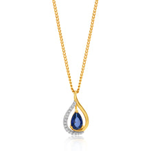 Load image into Gallery viewer, 9ct Yellow Gold Created Sapphire and Diamond Pendant