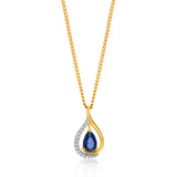 9ct Yellow Gold Created Sapphire and Diamond Pendant