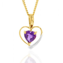 Load image into Gallery viewer, 9ct Yellow Gold Amethyst Heart Pendant