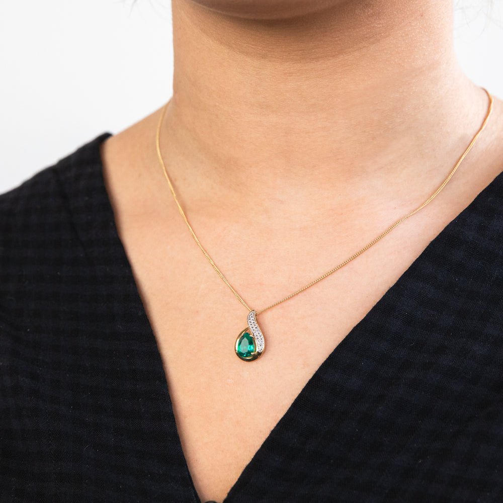 9ct Created Emerald & Diamond Pendant