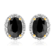 Load image into Gallery viewer, 9ct Yellow Gold 5X7mm Oval Cut Natural Sapphire and 0.14 Carat Diamond Stud Earrings
