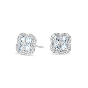 Aquamarine & 0.22ct Diamond Shamrock Stud Earrings in 9ct White Gold