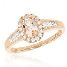 Load image into Gallery viewer, Morganite &amp; Round Baguette Diamond Halo Ring in 9ct Rose Gold