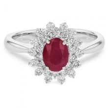 Load image into Gallery viewer, Natural Ruby &amp; 0.51ct Diamond Cluster Ring in 18ct White Gold