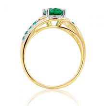 Load image into Gallery viewer, 9ct Yellow Gold 8x6mm Created Emerald and Diamond Ring