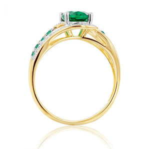 Created Emerald and Diamond Ring in 9ct Yellow Gold
