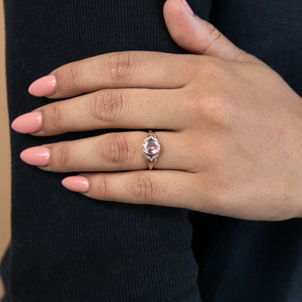 9ct Created Peach Sapphire and Diamond Ring