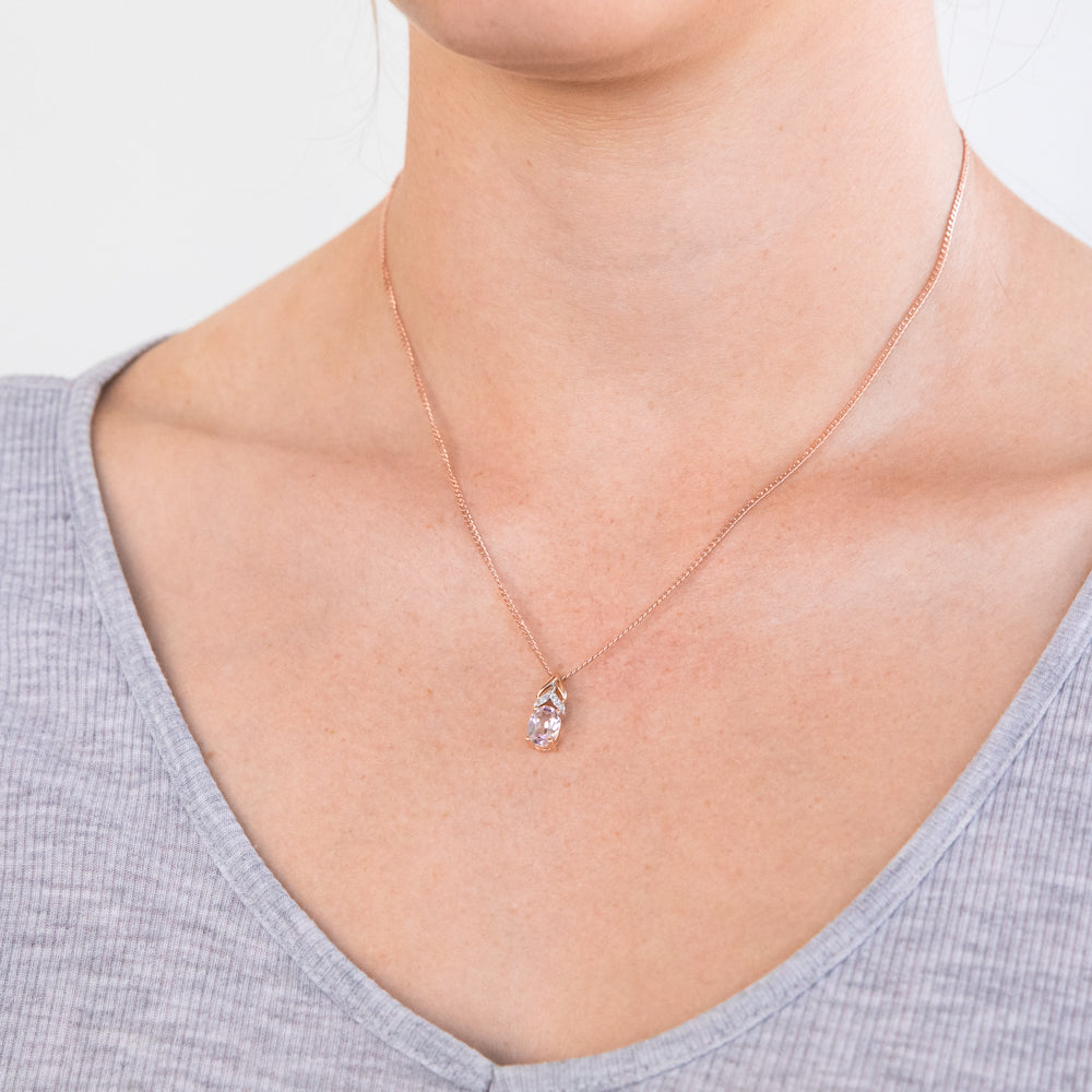 9ct Created Peach Sapphire and Diamond Pendant