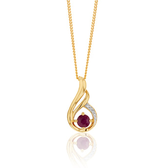 9ct Yellow Gold Natural Ruby and Diamond Swirl Pendant
