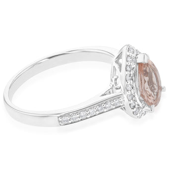 9W White Gold 1.00ct Morganite Pear and 1/4ct Diamond Ring