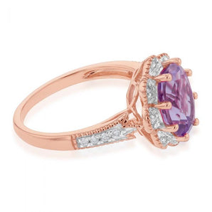 9ct Rose Gold 2.40ct Amethyst and 1/10 Carat Diamond Ring