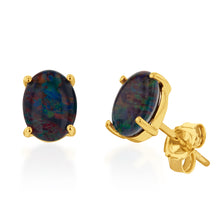 Load image into Gallery viewer, 9ct Yellow Gold 8x6mm Triplet Opal Studs