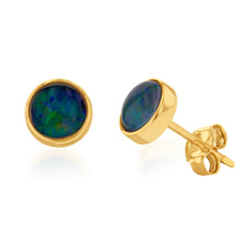 Load image into Gallery viewer, 9ct Yellow Gold 6mm Triplet Opal Bezel Studs