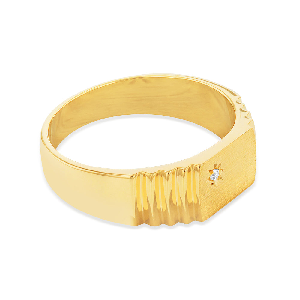 9ct Yellow Gold Zirconia Gents Signet Ring