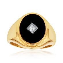 Load image into Gallery viewer, 9ct Yellow Gold Black Onyx and Diamond Gents Ring
