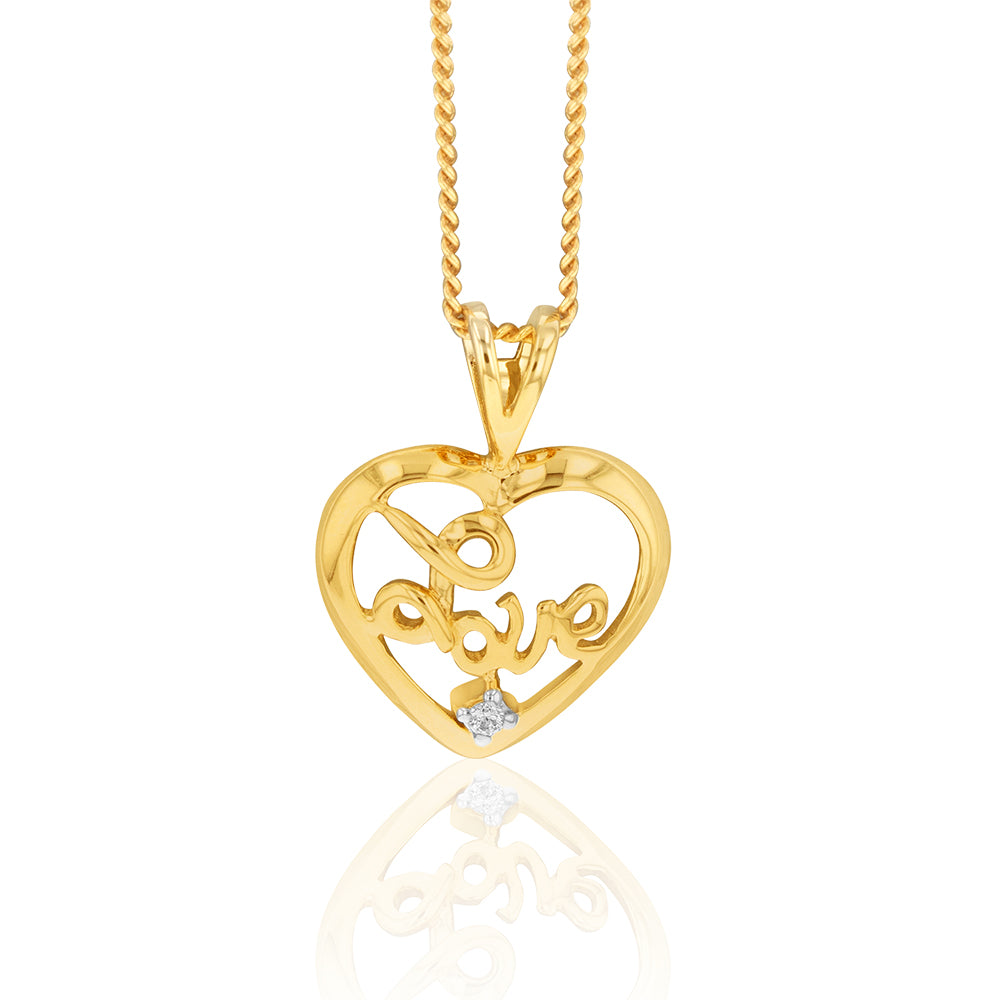 9ct Yellow Gold Zirconia "Love" Heart Pendant
