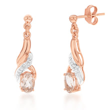 Load image into Gallery viewer, 9ct Rose Gold Morganite and Diamond Oval Drop Earrings