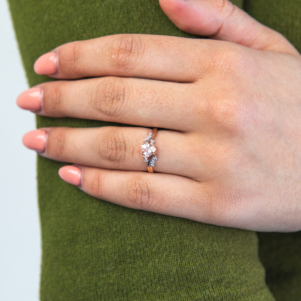 9ct Rose Gold Morganite and Diamond Heart Ring