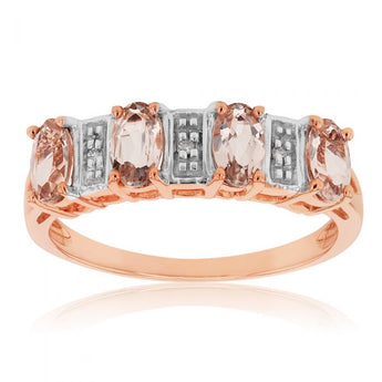 9ct Rose Gold Morganite and Diamond Ring