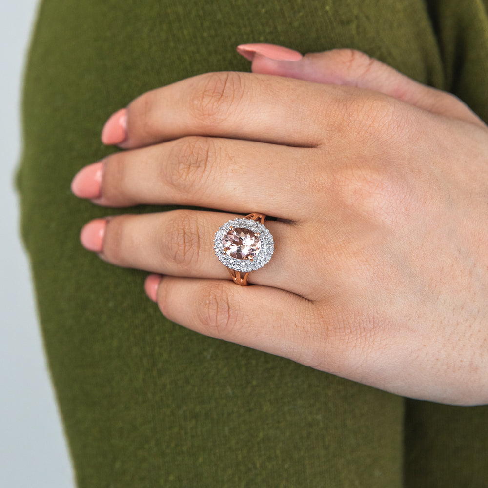 Double halo on sale morganite engagement ring