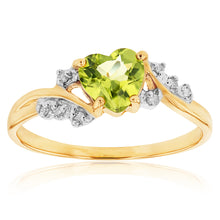 Load image into Gallery viewer, 9ct Yellow Gold Peridot and Diamond Heart Ring