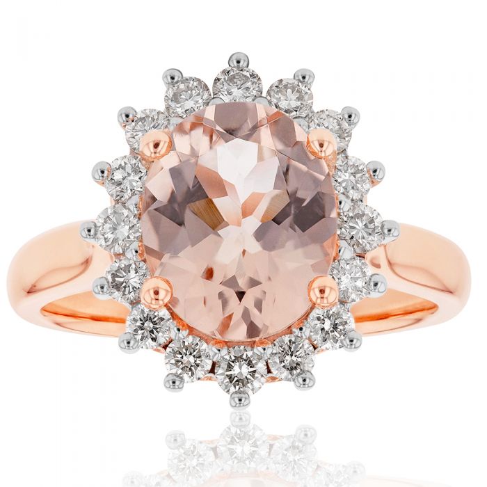 9ct Rose Gold 2.30 Carat Morganite and 1/2 Carat Diamond Ring